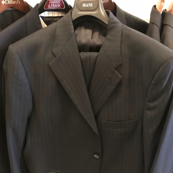 Dark blue pin stripe murano suite made in Italy.
